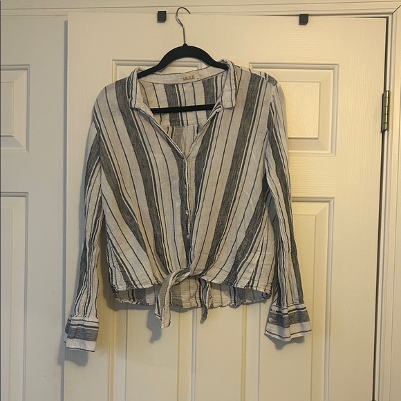 Bella Dahl Tops - Bella Dahl Black and White Striped, tie-front Button-Down long sleeve Shirt